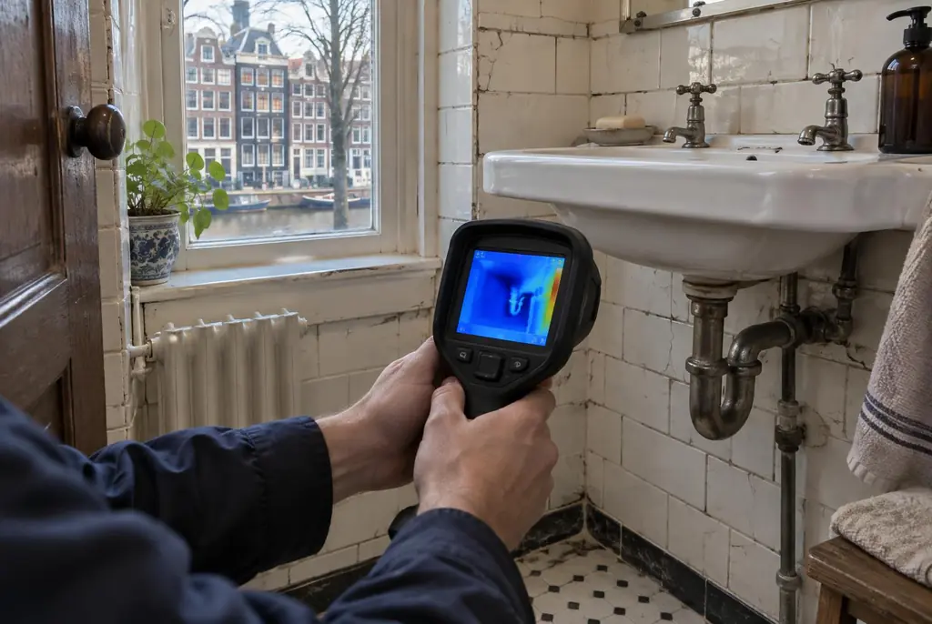 Lekdetectie Waddinxveen – badkamer met oude leidingen achter de tegels