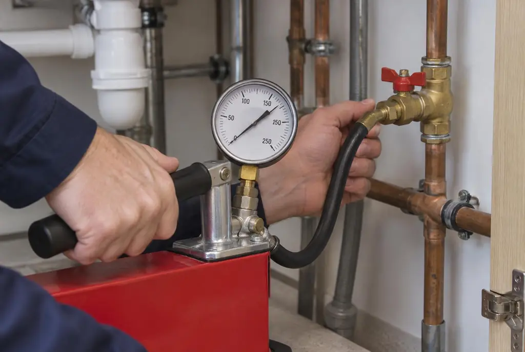 Lekdetectie Waddinxveen – druktest op een waterleiding met een manometer