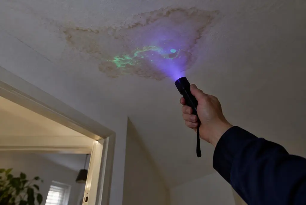 Lekdetectie Waddinxveen – kleurstof controleren op het plafond met uv-licht
