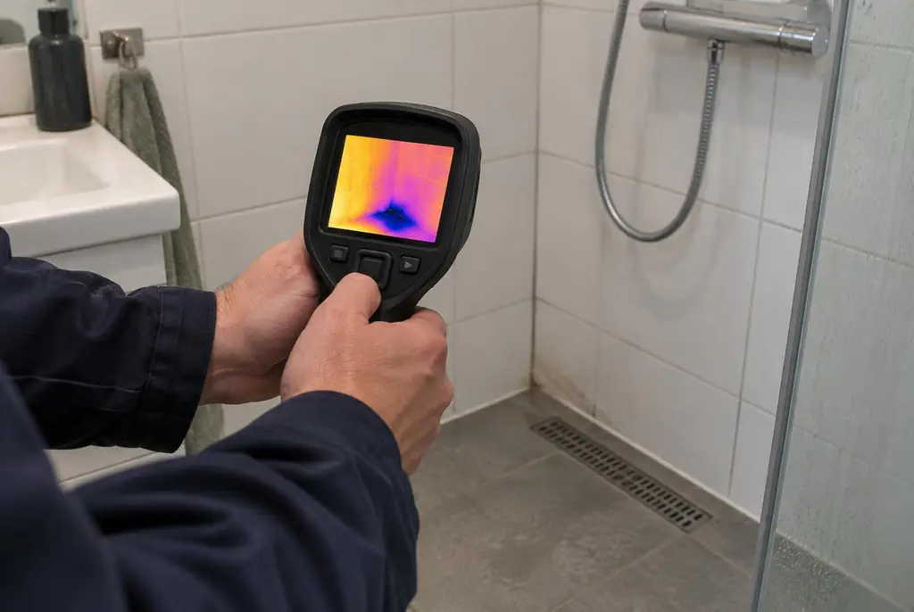 Lekdetectie Waddinxveen – lekdetectiespecialist met warmtebeeldcamera in een badkamer
